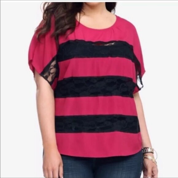 Torrid 3X Black Lace Fushasia Top Kaftan Dolman Blouse Boho Whimsigoth Flowy - Picture 1 of 10
